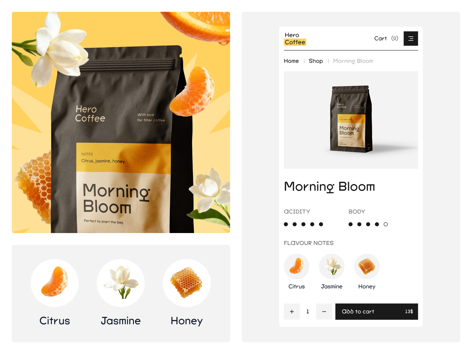 Mobile product page + packaging focus