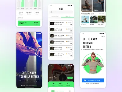 Health & Fitness Mobile App Design branding clean creative design diet exercise fitness gym illustration jogging tracker tracking training ui uiux ux website workout