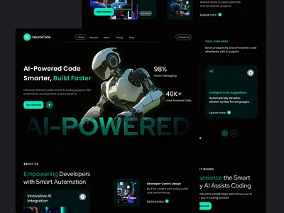 AI Code Assistant Landing Page ai assistant clean code code assistant code editor coding coding platform developer tool futuristic gradient idea landing page modern programming saas startup tech ui design web design