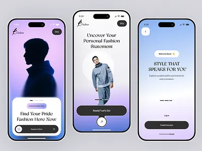 Modern AI Fashion Styling App – Outfit Discovery & Clothing Shop ai fashion ai fashion app ai styling app design clean ui clothing app digital closet fashion app fashion tech ios design minimal ui mobile mobile app mobile app design modern interface outfit selection ui product design smart wardrobe style app ui ux