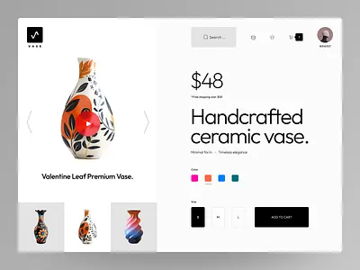 Vase - Minimal Handcrafted eCommerce Website Design add to cart checkout flow clean design conversion design ecommerce ecommerce design ecommerce website landing page minimal ui mobile ui modern website product page responsive design ui design ux design web design webshop website design