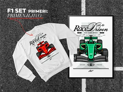 F1 Race Driven branding car racer design engine f1 fast ferari formula formula 1 graphic design icon illustration mocup poster race speed track tshirt vector vehicle