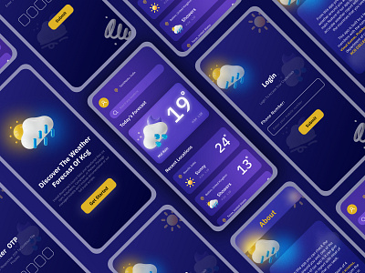 Weather App app blue cloud color design sun ui ux vector weather webdesign website