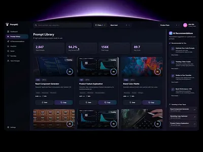 AI Prompt Intelligence Platform – Prompt Library Dashboard UI ai animation chart dashboard design interface library platform product prompt saas ui ux web