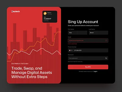Crypto Trading Platform Sign Up Flow bitcoin blockchain crypto exchange crypto wallet dark theme dashboard design ethereum financial web app fintech neobanking product design saas sign up trading dashboard trading platform ui ux web app web design web3