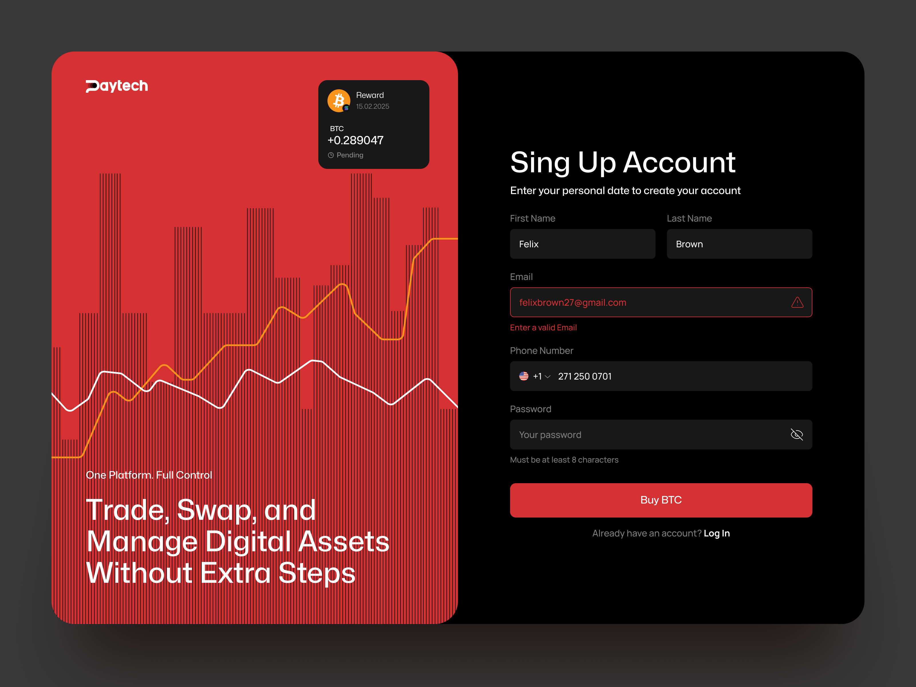 Crypto Trading Platform Sign Up Flow