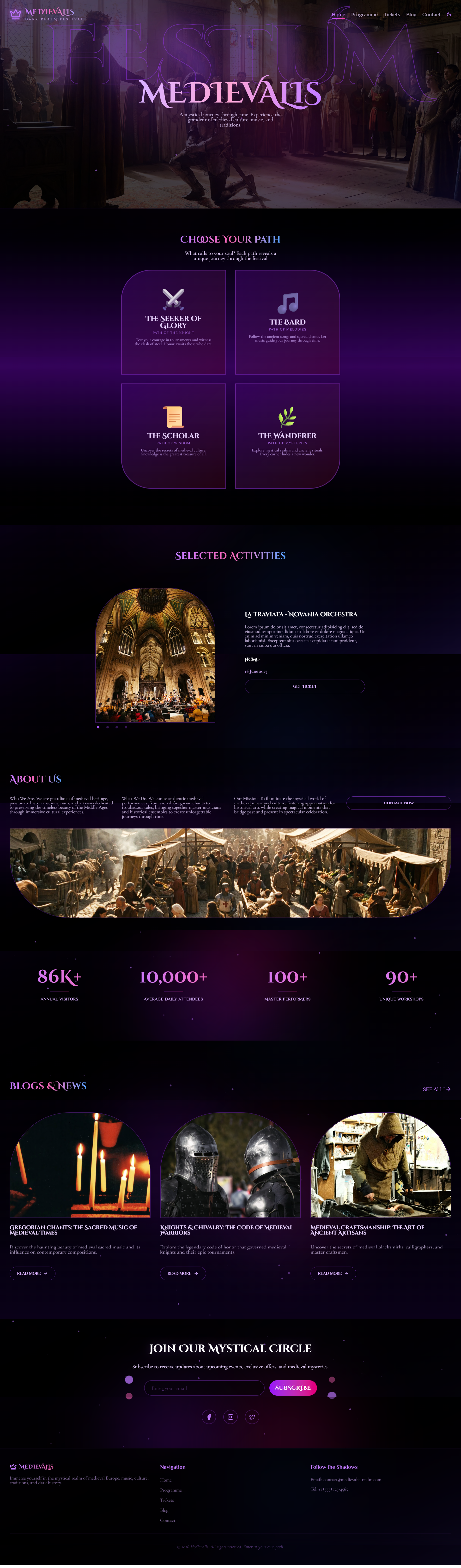 Medievalis — Dark Realm Festival Website Design in Figma Make atmospheric interface cinematic website concept website cultural festival branding dark ui event landing page festival website hero section design immersive design interactive design medieval aesthetic portfolio project typography focus ux ui design web design