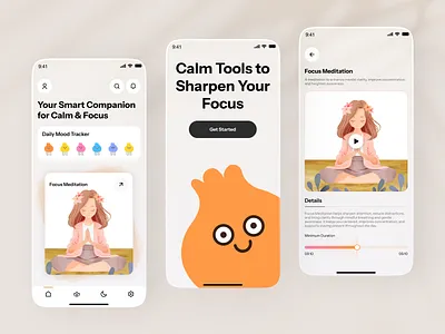 Calm & Focus - Mindfulness & Meditation App UI app app design b2b crm design fitness health health app design ios meditation mental health mobile mobile design product design saas selfcare ui ux wellness yoga app