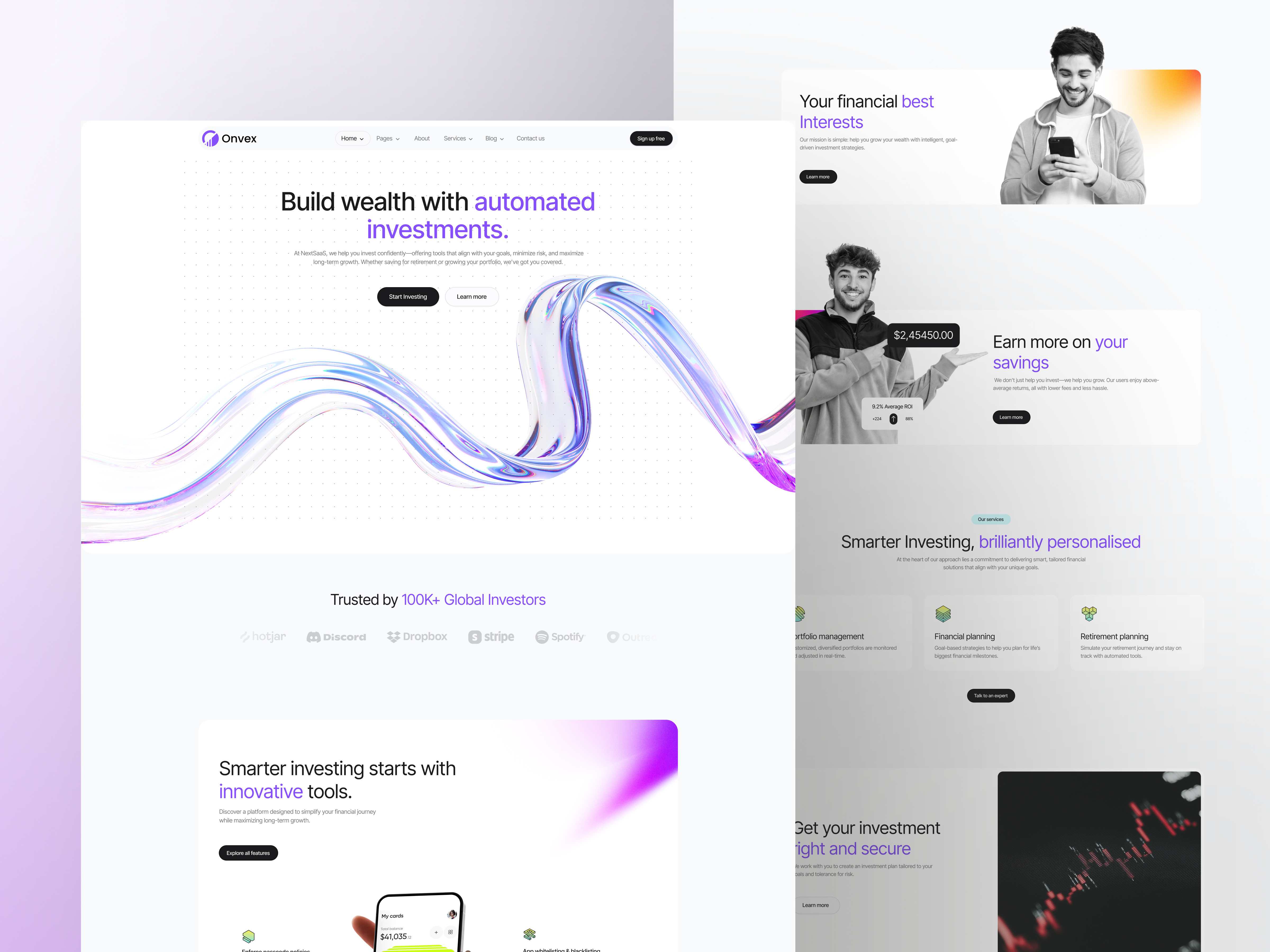 Investment Management Landing page automated investing banking ui clean design crypto trading figma financial dashboard fintech design investment platform landing page inspiration minimalist ui onvex portfolio tracker saas landing page staticmania uiux user interface wealth management web design