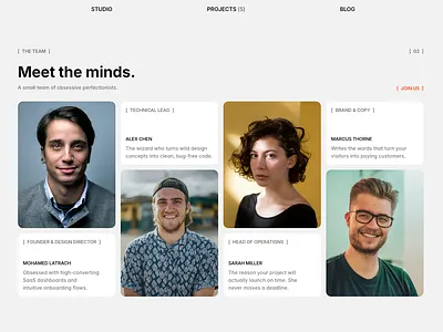 PHONI — Team Section agency art studio creative interface design studio framer interactive landing page orange studio team team section template ui website