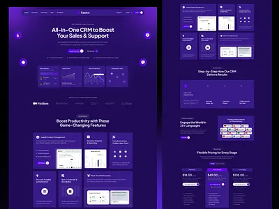 CRM Landing page UI Design branding crm dark design dashboard design figma framer illustration landing page logo motion graphics one pages design product design redesign saas saas landing page ux design webflow website