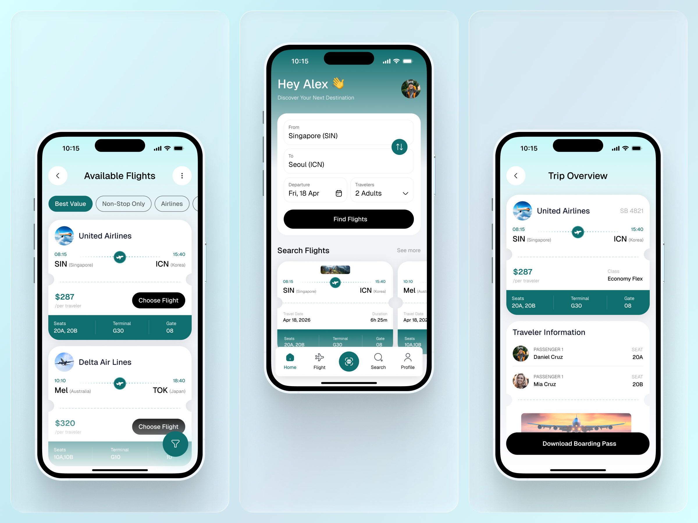 Flight Booking Mobile App airline app app design booking platform card design flight booking interaction design interface design minimal design mobile app mobile ui product design reservation system startup app transportation app travel app travel technology ui design user experience user interface ux design