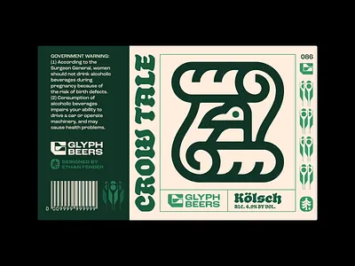 Glyph Beer 86 beer beer label bird bold logo corvid corvus crow icon label design logo manuscript nature packaging raven scroll symbol tale