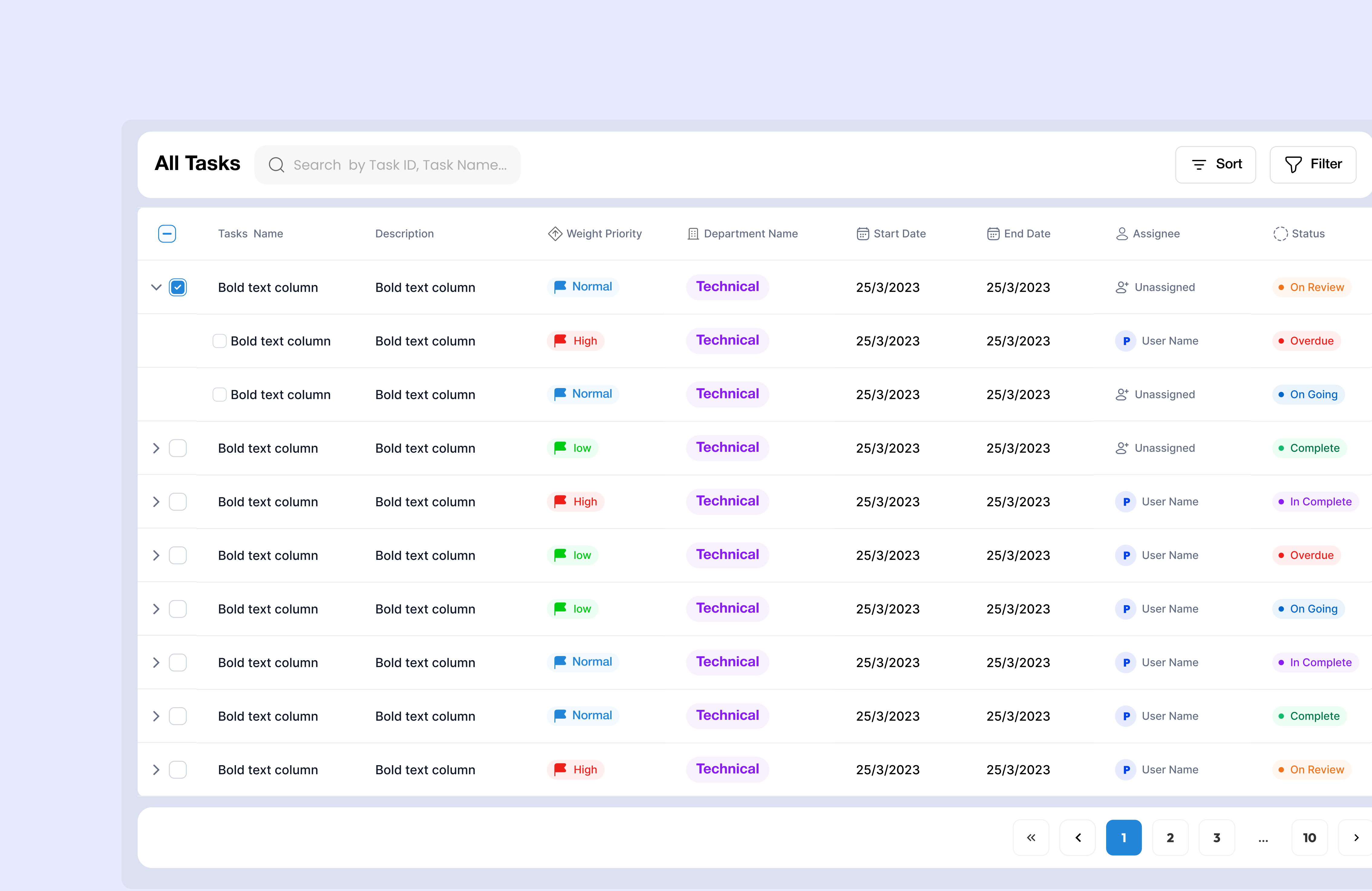 Task Management System - Task Table ui