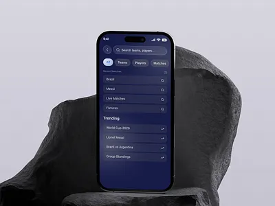Football Search Experience UI app design concept app search dark theme ui figma design football ui live match app mobile app design mobile ux modern interface search ui soccer app sports app sports dashboard sports tech tournament app trending ui ui design user experience ux design world cup 2026