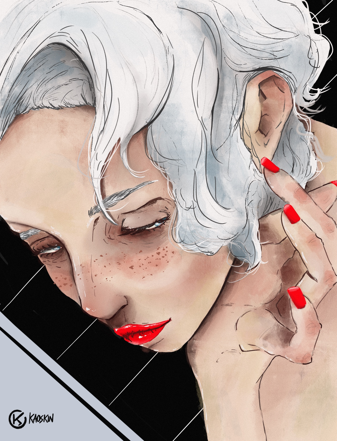 Platina blondeportrait characterdesign characterportrait contemporaryart digitalartwork digitalpainting digitalportrait editorialillustration expressiveline femaleportrait figurativeart lineart minimalpalette modernillustration platinumhair portraitillustration portraitstudy procreateart redaccents visualdevelopment