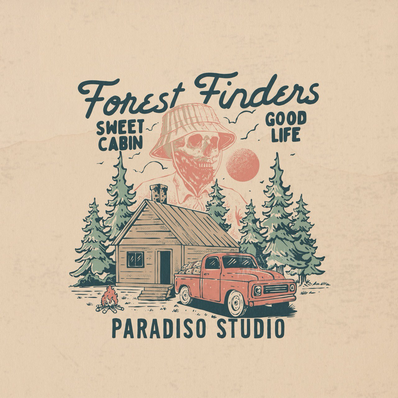 Forest finders apparel branding clothing design illustration logo merchandise retro tees design