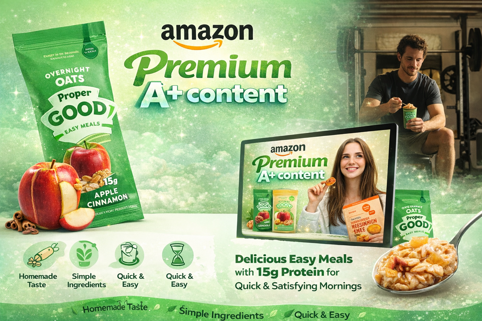 Amazon Premium A+ content: Apple Cinnamon Overnight Oats amazon amazon a content amazon product branding graphic design