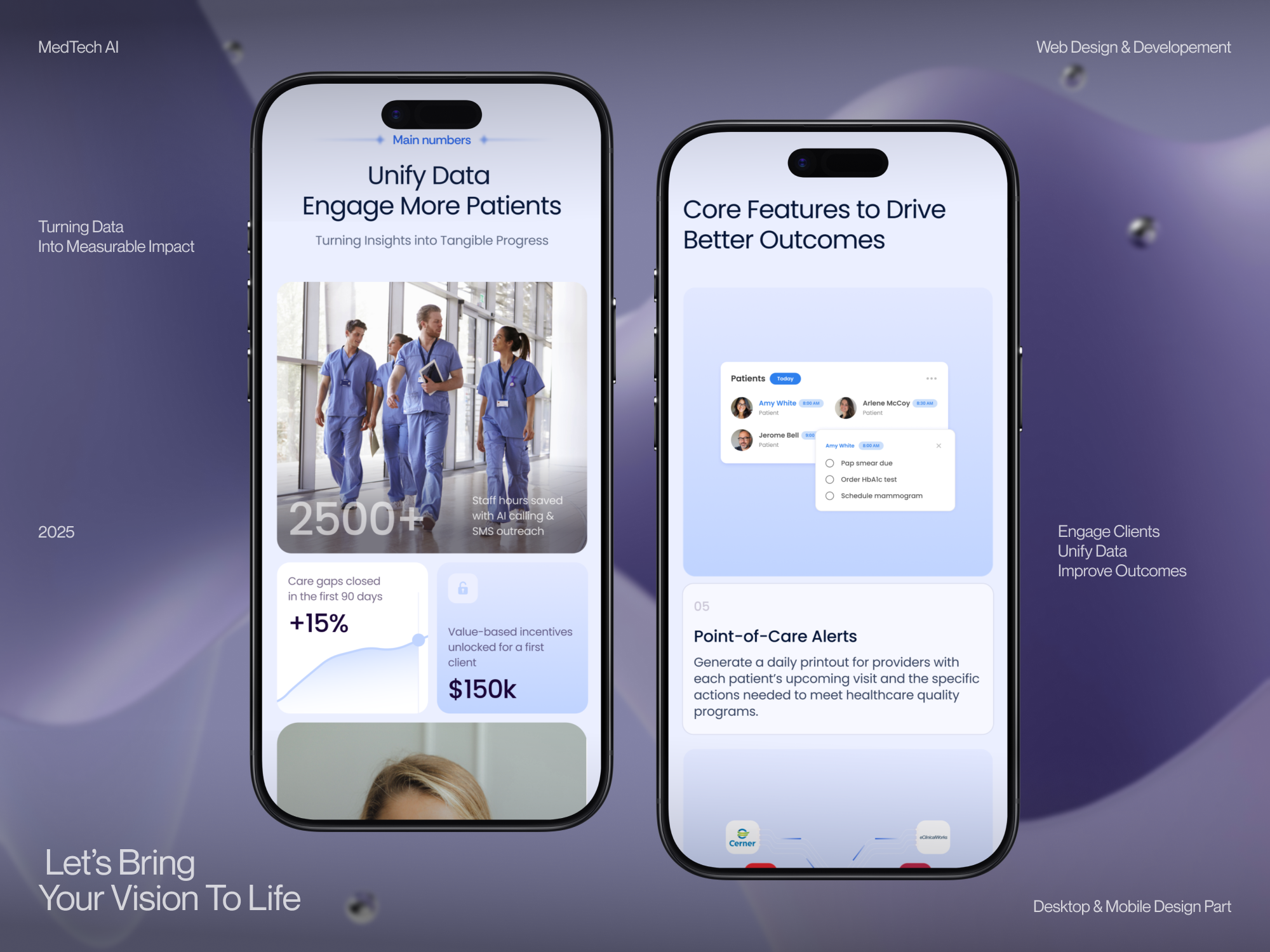 MedTech AI: AI Healthcare SaaS Mobile UI ai b2b figma framer landing page redesign responsive design saas startup ui ux webdesign webflow website website design wordpress