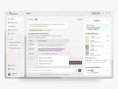Healthcare — AI Health Copilot Application ai ai user interface dashboard design data visualization healthcare product design saas settings ui ux webapp