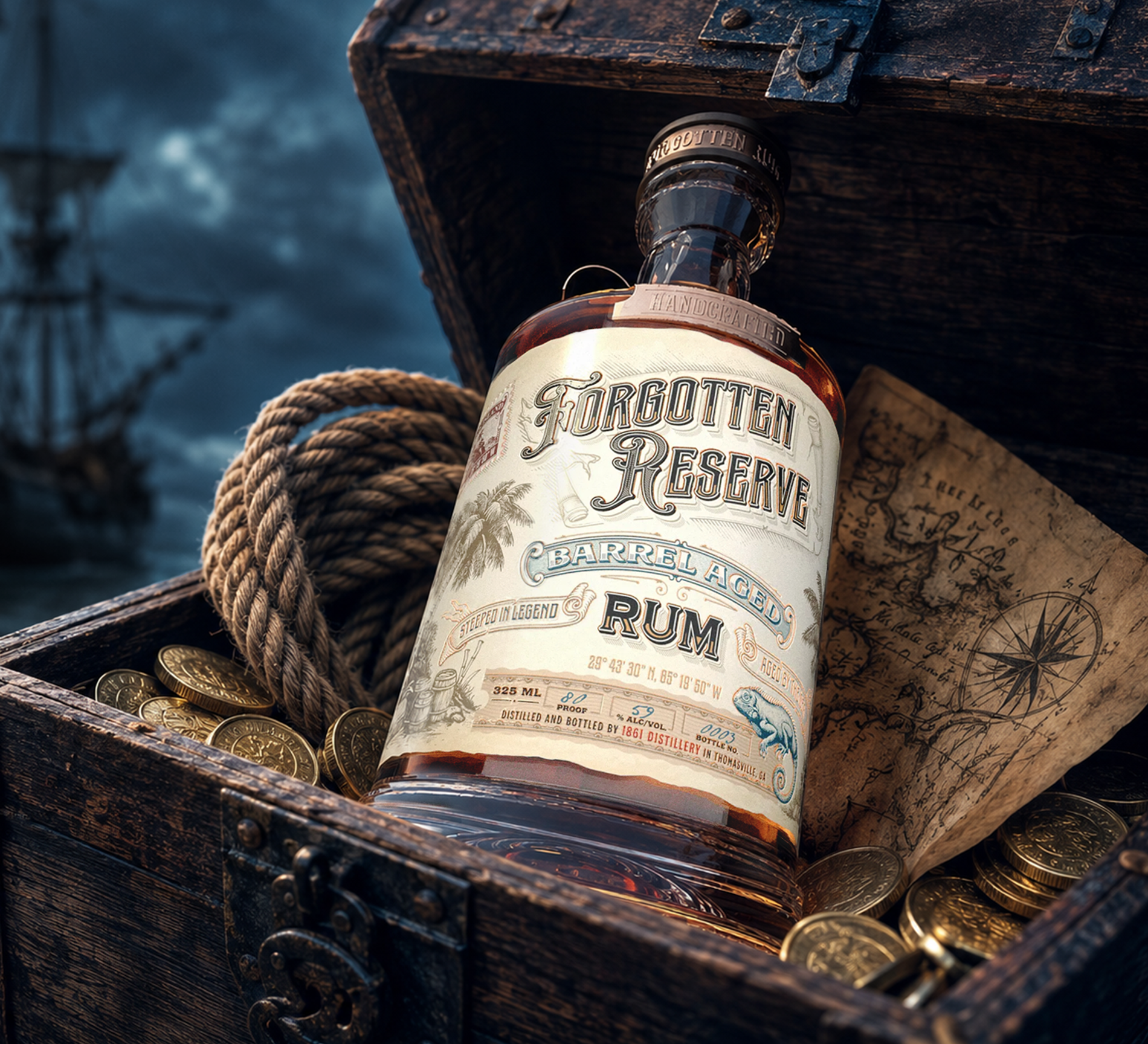 Forgotten Reserve Barrel Aged Rum alcohol beverage bourbon brand identity branding design distillery gin graphic design illustration label label design logo logo design rum spirits vintage vodka whiskey whisky