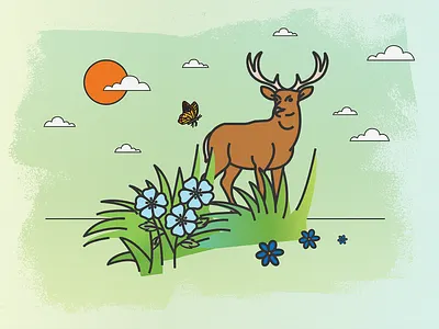 Deer Detail butterfly deer drawing flowers illustration illustrator nature sun