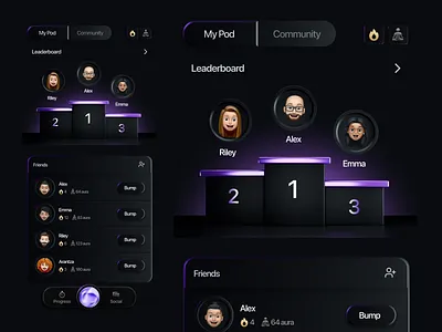 🏆 Breathr — Leaderboard (Dark Mode) 3d 3d modeling app design blender branding cinematic lighting dark mode figma futuristic ui gamification ios app leaderboard mobile ui motion design neumorphism product design purple glow ui ui design