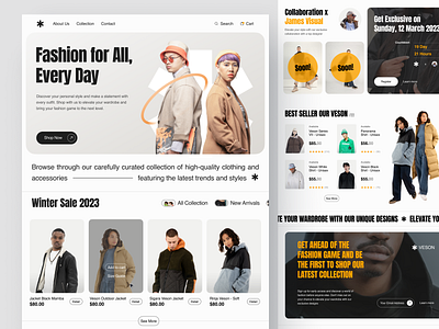 Veson - Ecommerce Landing Page (Full) clean design collaboration concept design ecommerce fashion style figma homepage jacket and fashion landing page landing page concept minimalism model payment product design shop ui design user interface web design winter sale
