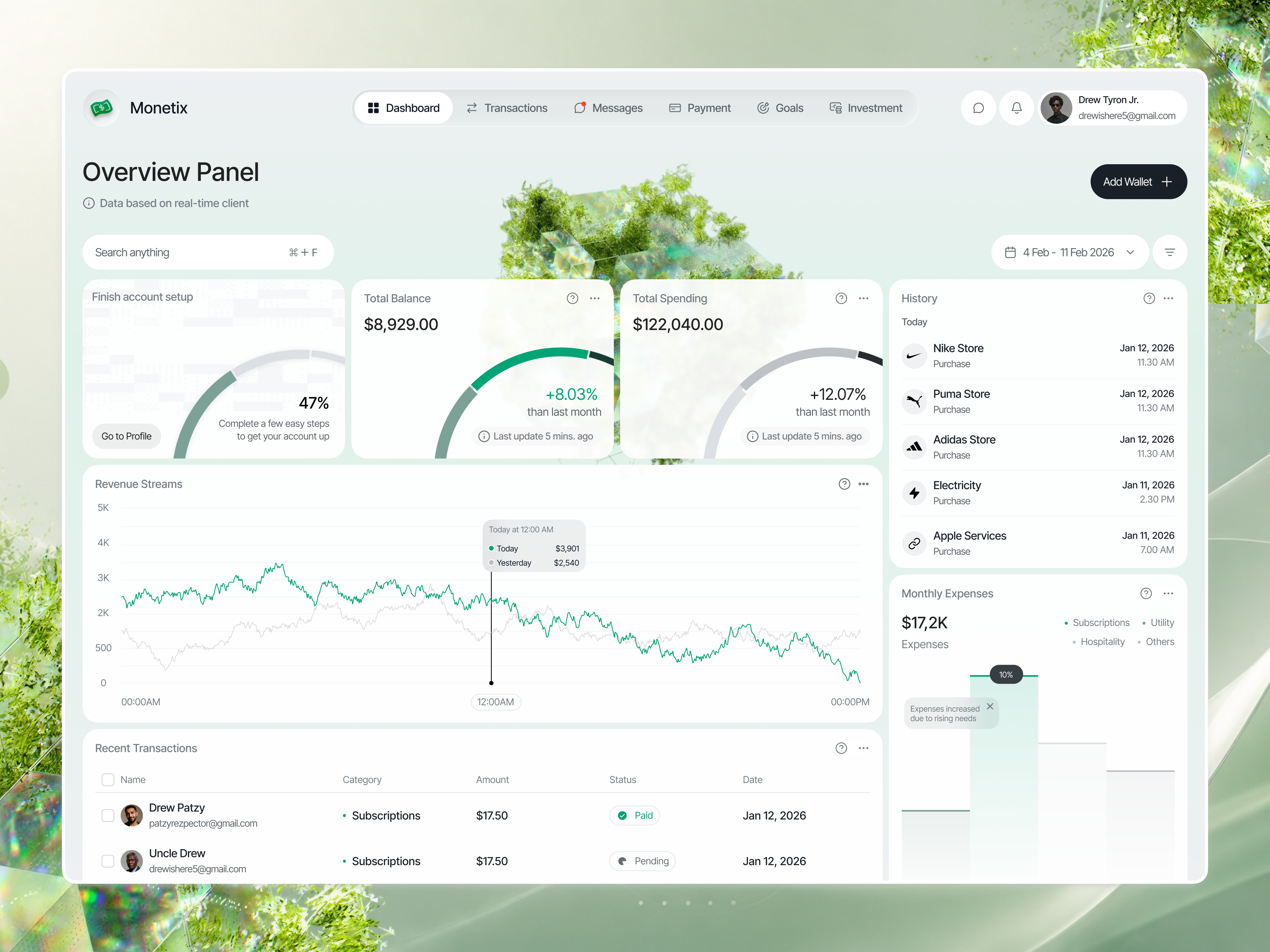 Monetix - Payment Analytic Dashboard analytics apps card clean dashboard design finance financial design fintech graph payment platform saas send money statistic ui ui ux designs uiux ux widget