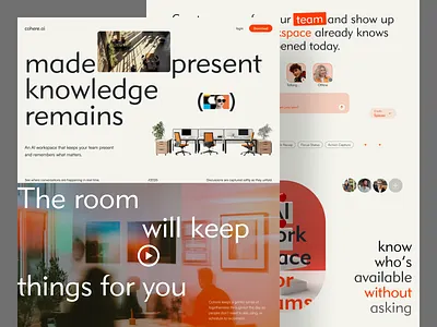Cohere — The AI Room for Modern Teams ai artificial intelligence hero home landing landing page minimal modern productivity space teams tech ui uiux web design