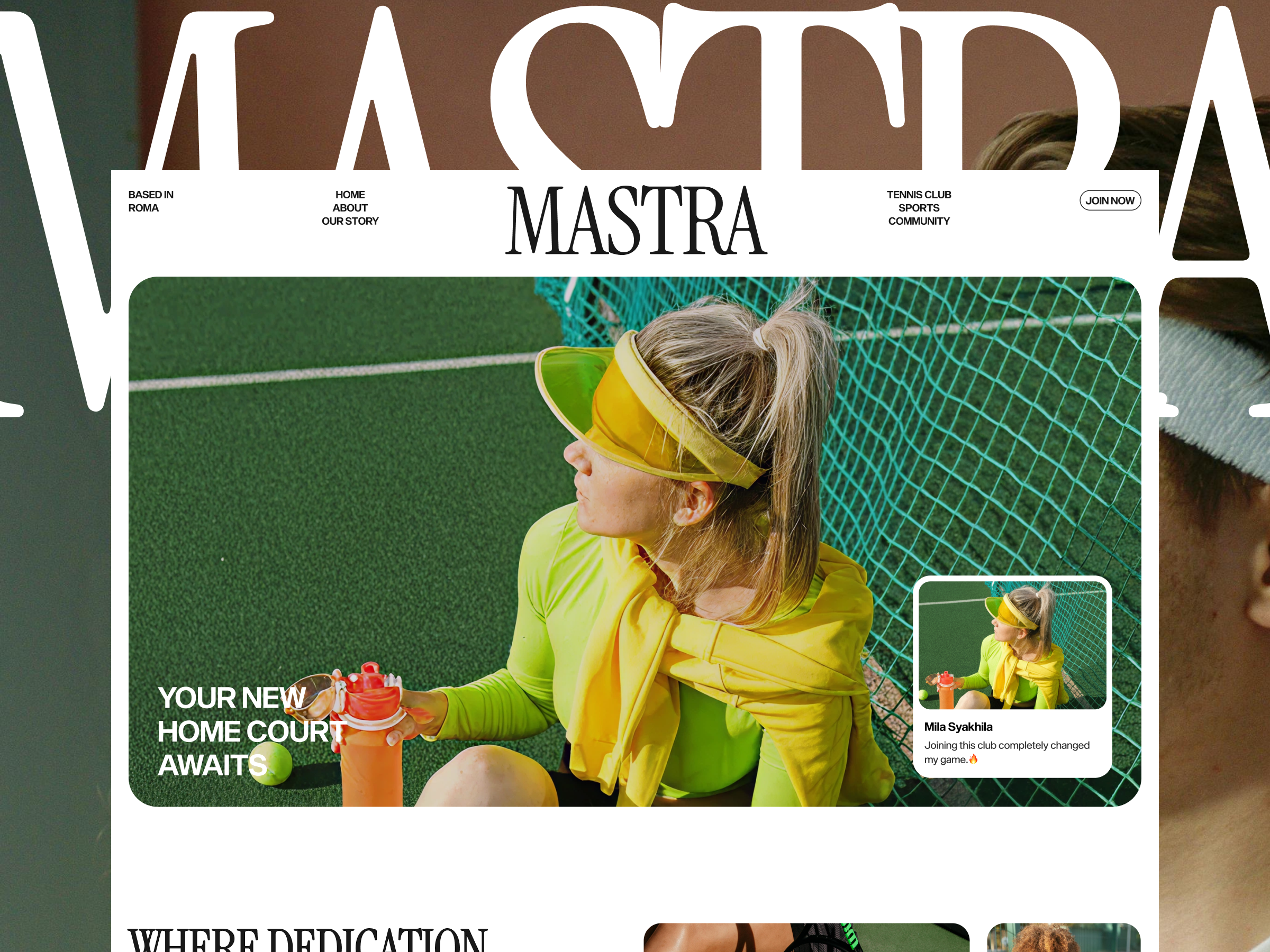 Mastra - Tenis Club Landing Page bold layout club editorial landing page profile serif fonts sports club tennis tennis club typography ui ui ux design visual website