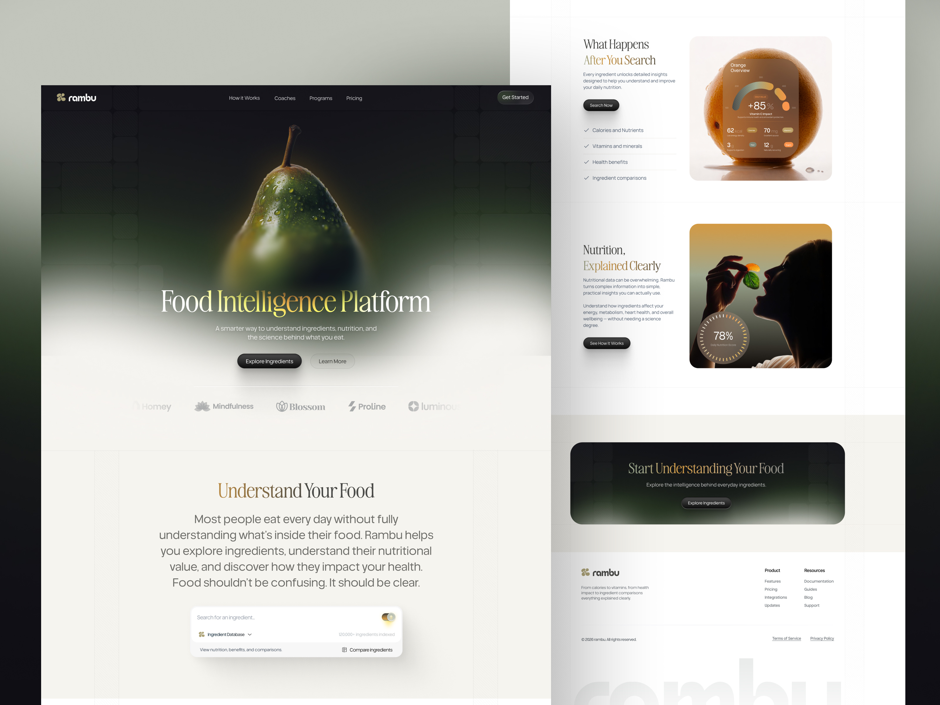 Rambu - Food AIIntelligence Platform ai aisaas artificialintelligence dailyui foodintelligence foodtech healthtech interactiondesign landingpage minimaldesign nutritionapp productdesign saasdesign uidesign uiux uxinspiration webdesign