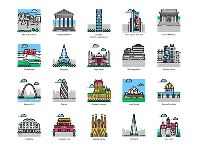 101 Landmark and Building Icons branding design graphic design icons illustration ux vector