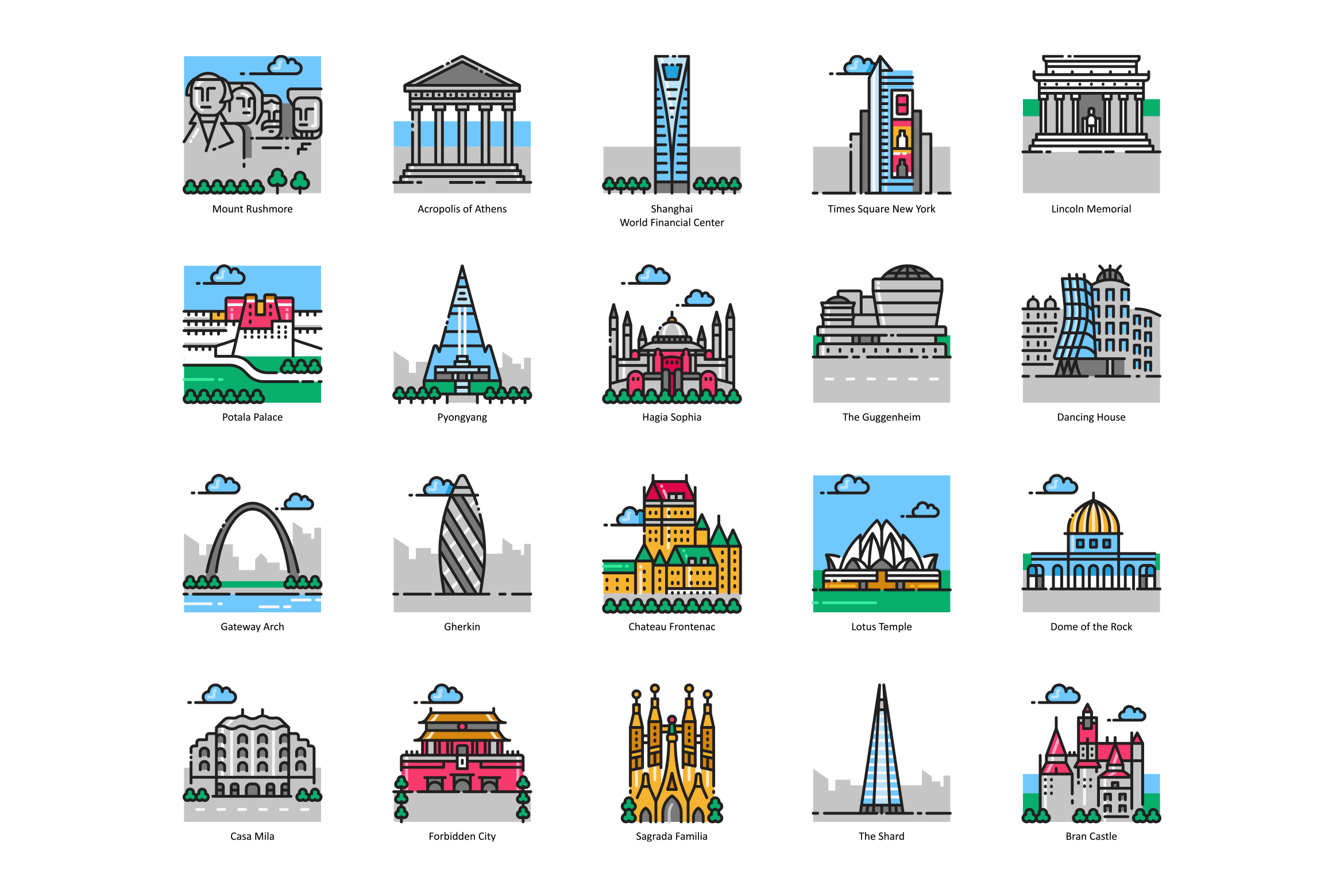 101 Landmark and Building Icons