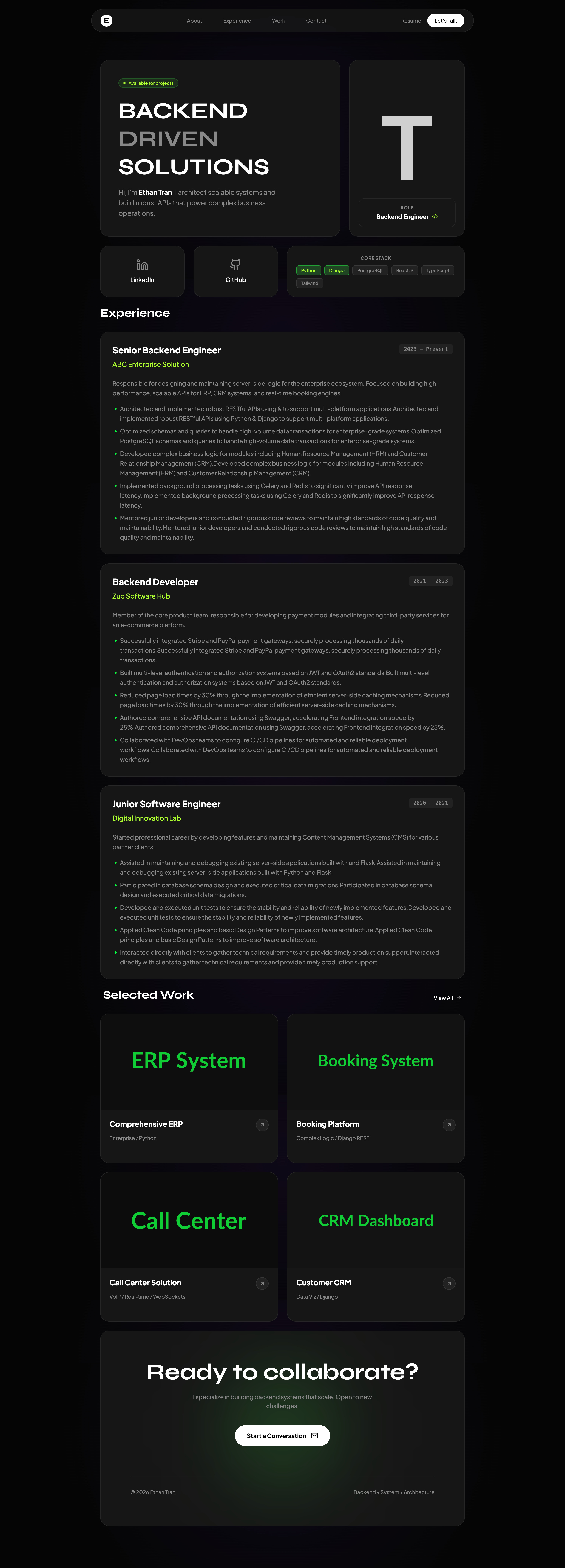 Neon Terminal — Cyber-Bento Portfolio for Backend Engineers