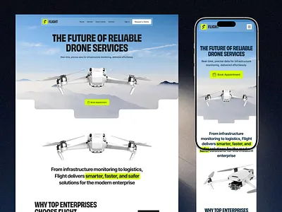 Flight - Drone Landing Page Design drone drone service drone web drone website drones flight flight drone fly homepage landing landing page landing page design minimal minimal web design store design ui design user experience web design website website design