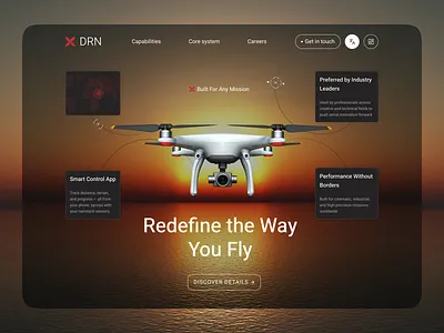 Drone- Drone Camera Website Design camera drone digital product design drone drone camera drone landing page drone website hero section innovation website landing page landing page ui mission control modern web design product page tech website design technology brand ui design ux design web interface website website design