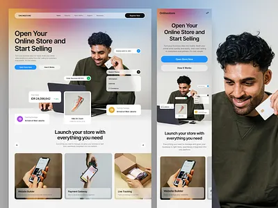 Homepage for Online Store Website Builder branding card clean design e commerce gradient hero section homepage landing page layout online store photography ui ui elements ui kits ux website website builder whitespace
