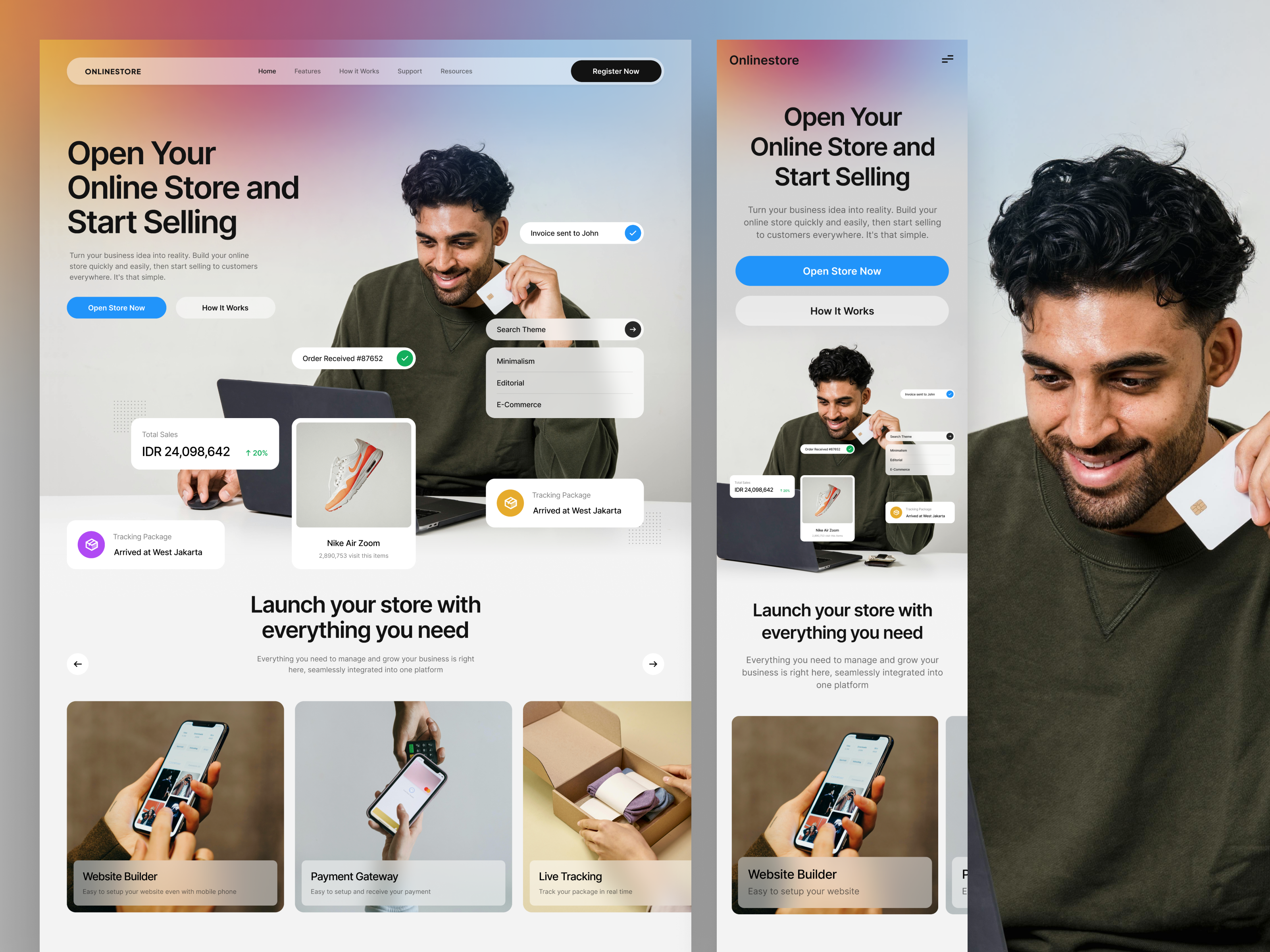 Homepage for Online Store Website Builder