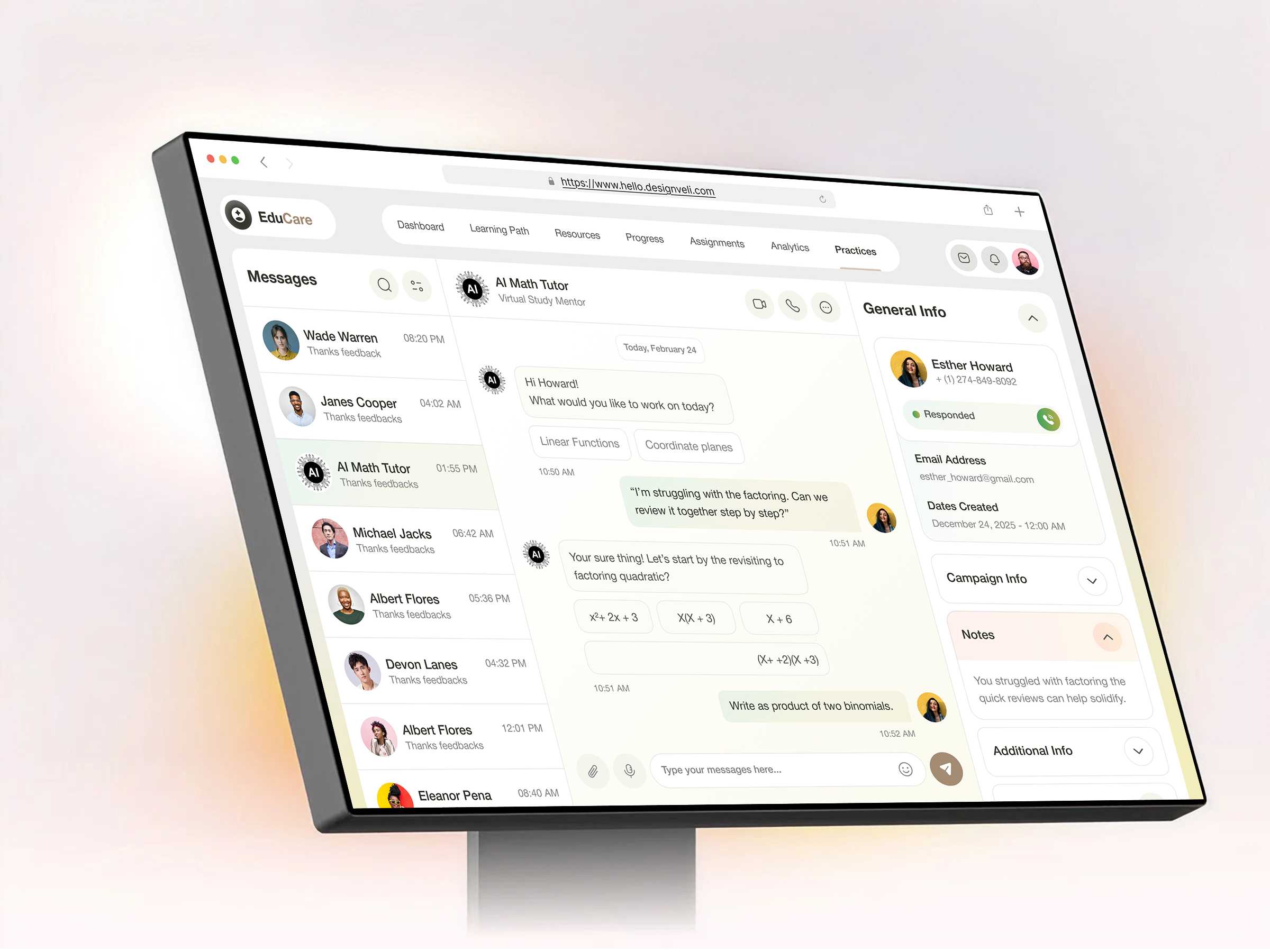 EduCare-AI-Powered Personal Tutor Dashboard ai education ai tutor app design branding chat screen conversion dashboard design dashboard ui data analytics design education dashboard education platform illustration minimal ui mobile app online learning saas dashboard student analytics ui ux web app design