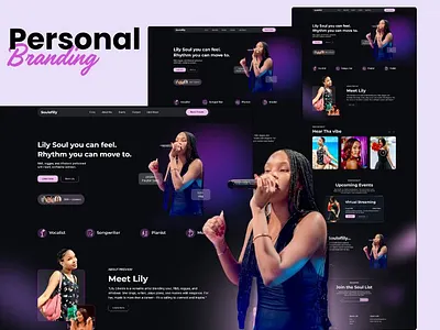 Personal Branding Website UI Design for Music Artist artist website dark ui entertainment website event website figma design landing page modern web design music website musician portfolio personal branding portfolio website typography system ui uiux strategy user friendly ux visual identity design web design web development