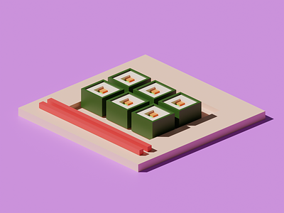 Sushi 3d blender illustration isometric lowpoly render