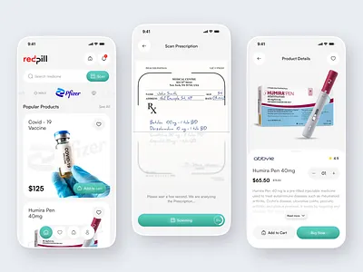Healthcare E-Commerce & Prescription Scan UI ai health assistant ai health companion ai telehealth app app design covid vaccine epharmacy app medicine mobile app pharmacy pharmacy app prescription smart health app virtual health app virtual health assistant app virtual healthcare app