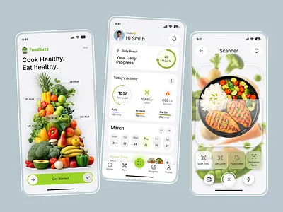 Healthy Food Tracking App app design calorie counter dashboard ui diet app fitness app food scanner food tracker healthy food healthy lifestyle meal planner mobile app mobile ui modern ui nutrition app product design ui ux design wellness app