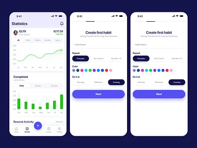 HBIT– Workout & Fitness Tracking App analytics dashboard app app interface app interface design application design daily planner daily task fitness app fitness ui kit gym fitness habit tracker app health app mobile app mobile ui product product design responsive design shahid miah to do app workout app