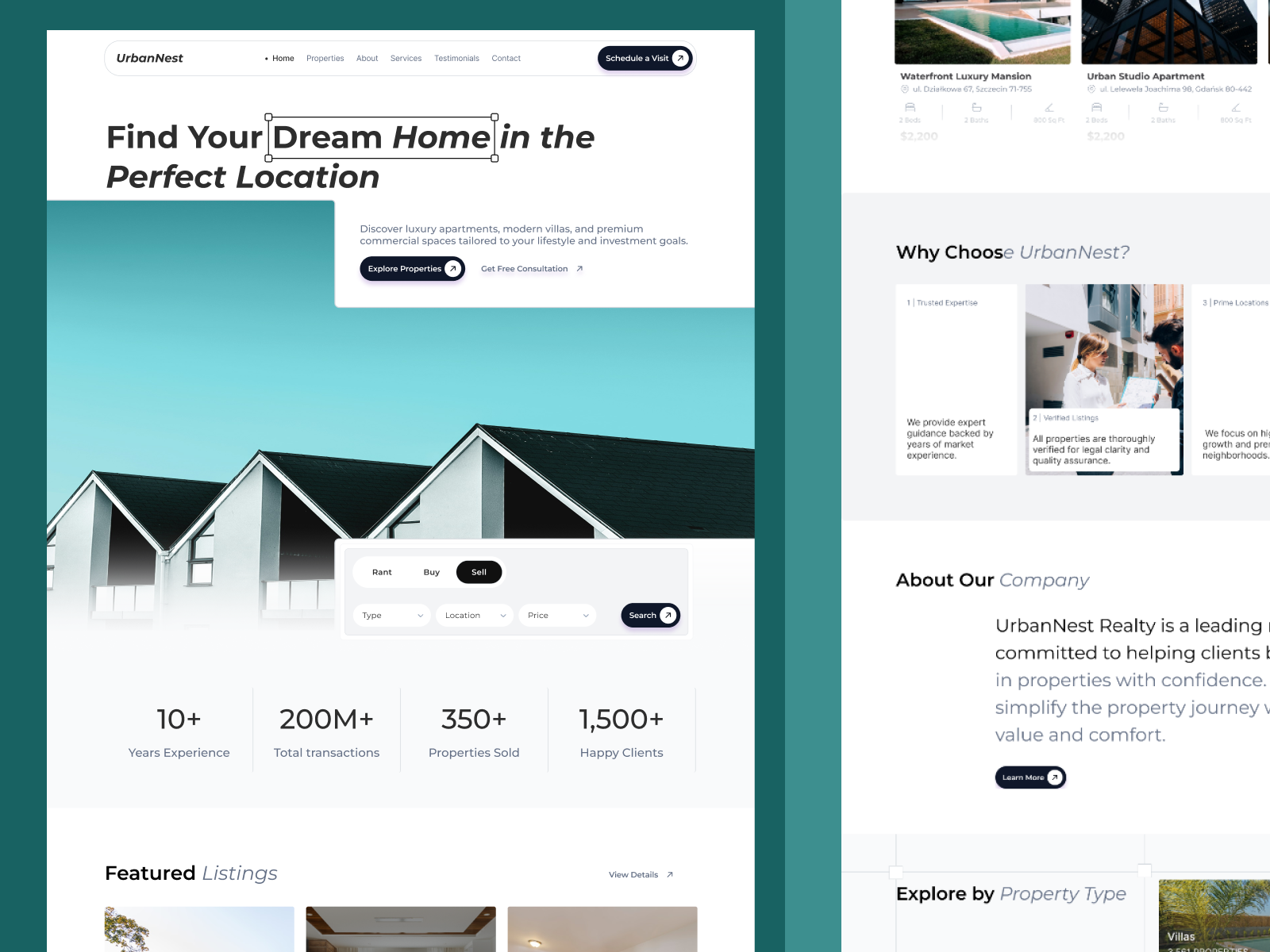 Premium Real Estate Website UI – Property Landing Page Design agency website landing page design luxury website modern website property landing page property website real estate real estate ui real estate website ui design web design website ui