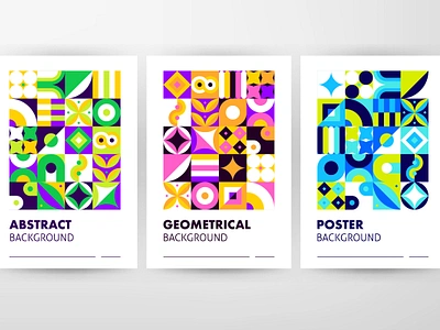 Geometrical Bauhaus Posters 80s 90s abstract banner bauhaus circle design flyer geometric geometrical illustration modern pattern polygonal poster seamless square texture triangle vector