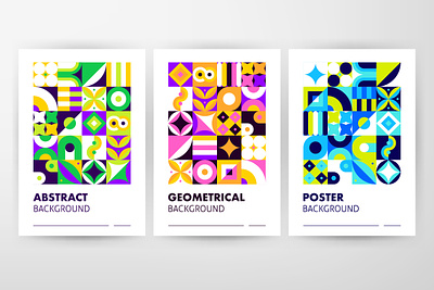 Geometrical Bauhaus Posters 80s 90s abstract banner bauhaus circle design flyer geometric geometrical illustration modern pattern polygonal poster seamless square texture triangle vector