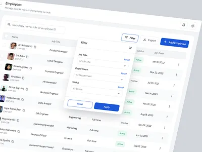 Employa — Employee List & Filter Experience business management clean design dashboard design employee employee management hr hr management human resources list employee management minimal saas ui uidesign uiux ux uxdesign web ui website