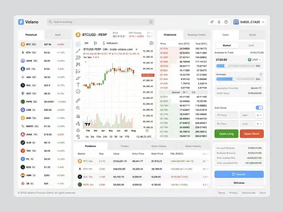 Velano: Crypto Trading Dashboard blue ui chart crypto dapp dashboard light theme light ui table ui trading ui ui ux